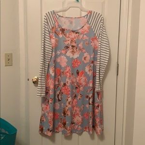 Floral and Stripe Dress w/ Pockets